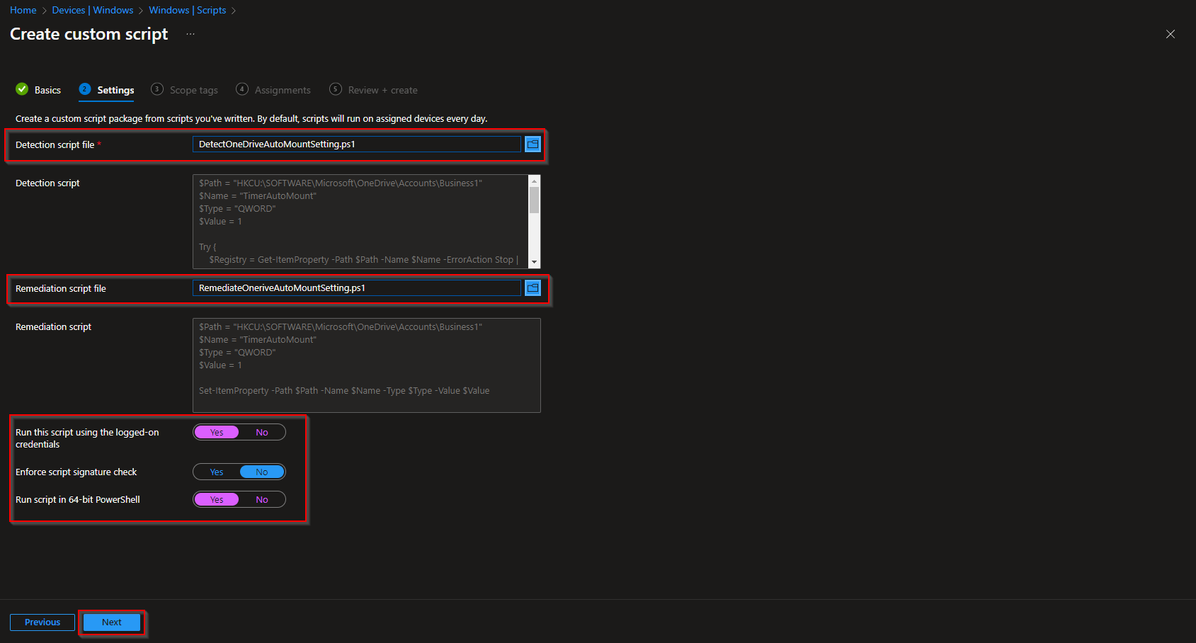 Assigning the remediation script to groups